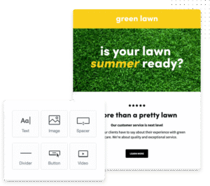 A clean and engaging email marketing template design focused on promoting lawn care services with a clear call to action.