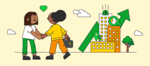 An illustration showing a business handshake symbolizing trust, partnership, and steady growth through smart investment and success.