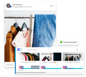 A social media post scheduling dashboard displaying planned fashion content for organized and consistent social media marketing.