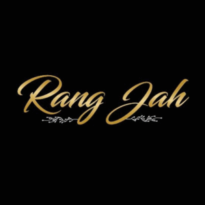 An elegant Rang Jah logo featuring gold script typography on a black background for a premium brand identity.
